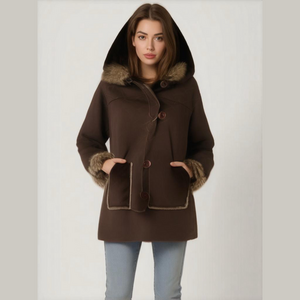 Brown Teddy Faux Fur Hood Trim Jacket